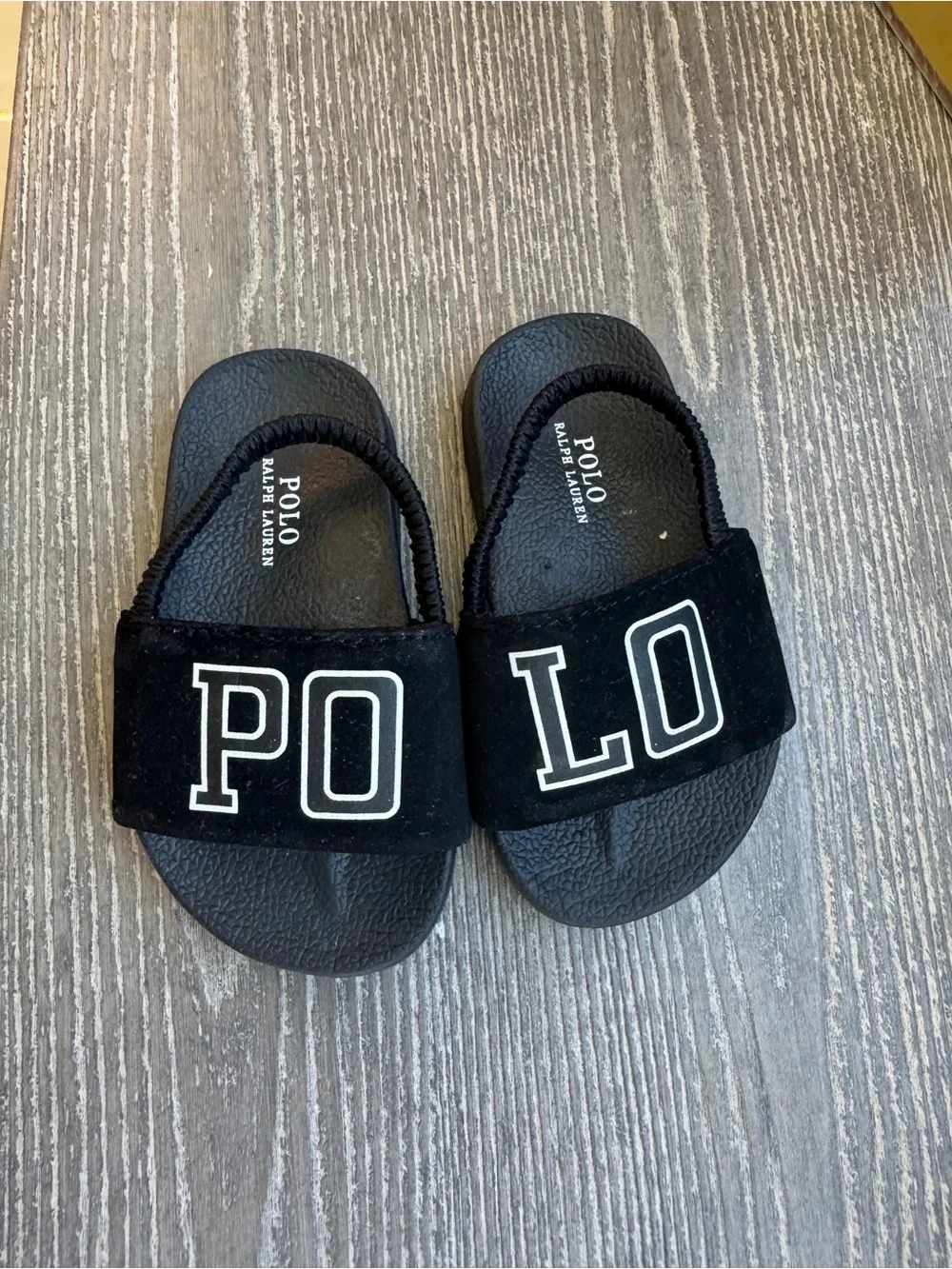 Polo by Ralph Lauren Black Kids POLO Slide Sandals with White Logo